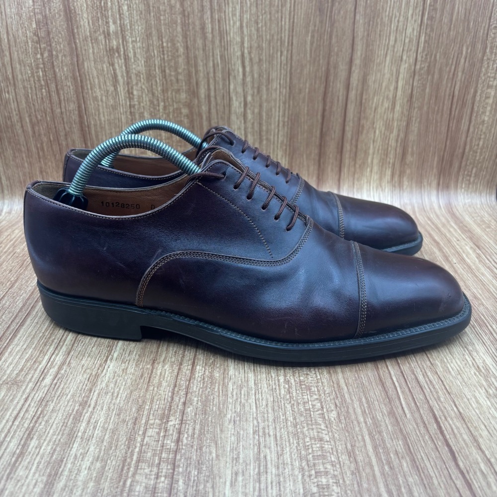 Santoni Cap‎ Toe Oxford Dark Brown Mens 10.5 D Leather Dress Shoes 10128250